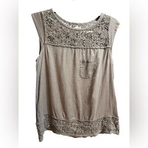 Anthropologie Odille‎ Crochet Trim Tank Boho Chic Neutral Staple Sz 2